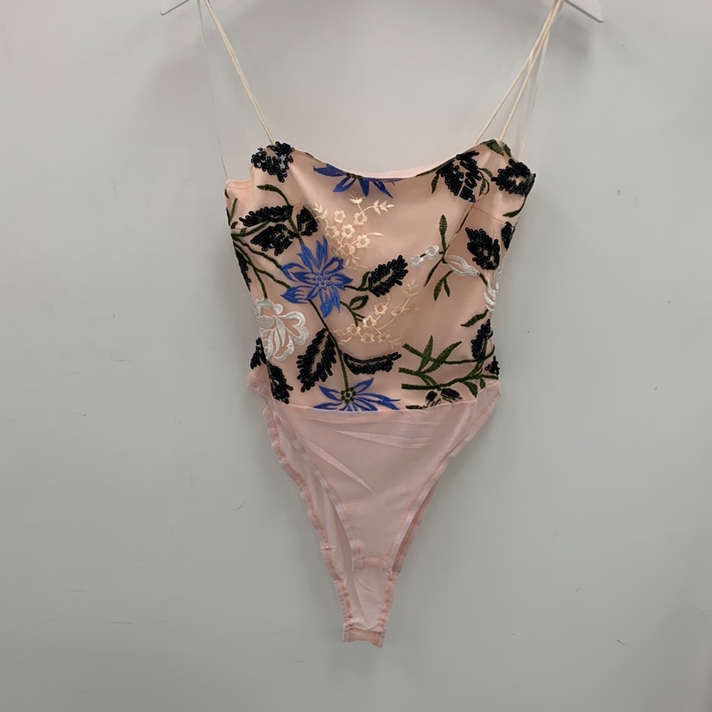 Beaded body suit with see through mesh back